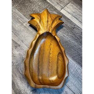 Carved Wooden Pineapple Tray Tropical Wood Catchall Dish Decor